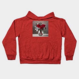 Red Roses and Eucalyptus Leaves in a Glass Vase Kids Hoodie
